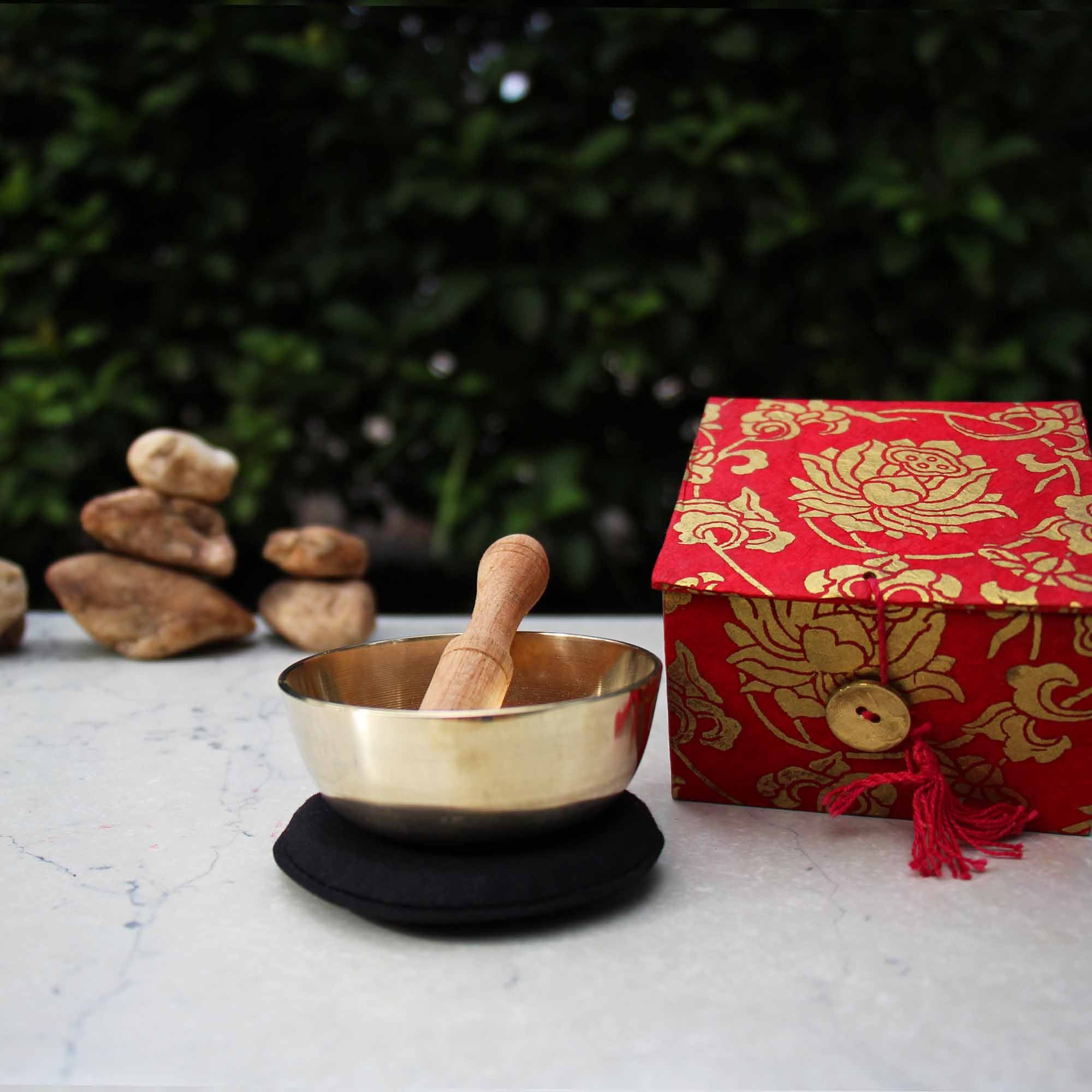 Handmade 3" Meditation Singing Bowl, Red Lotus